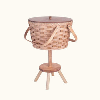 Sewing & Knitting Basket w/Stand | Large Round Vintage Amish Wicker
