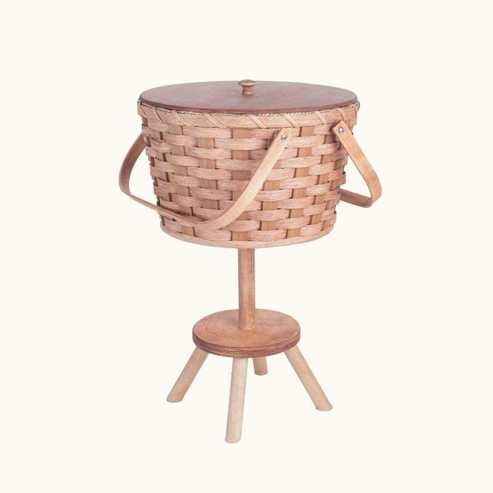 Sewing & Knitting Basket w/Stand | Large Round Vintage Amish Wicker