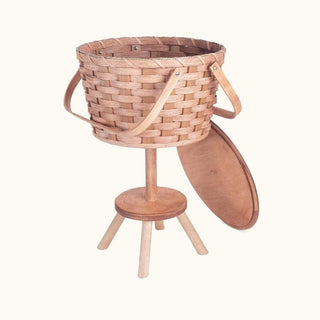 Sewing & Knitting Basket w/Stand | Large Round Vintage Amish Wicker