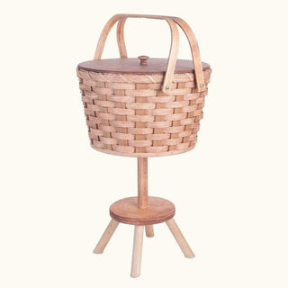 Sewing & Knitting Basket w/Stand | Large Round Vintage Amish Wicker