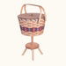 Sewing & Knitting Basket w/Stand | Large Round Vintage Amish Wicker Wine & Blue