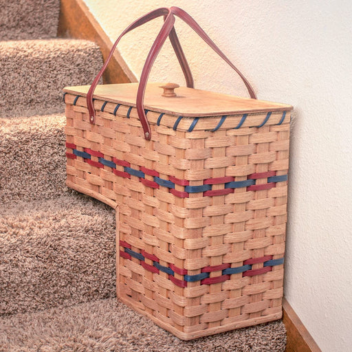 Large Wicker Stair Basket | Amish Woven Step Organizer Wine & Blue