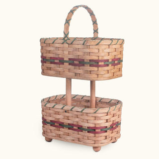 2-Tier Organizer Baskets | Large Amish Wicker Decorative Storage Bins Wine & Green
