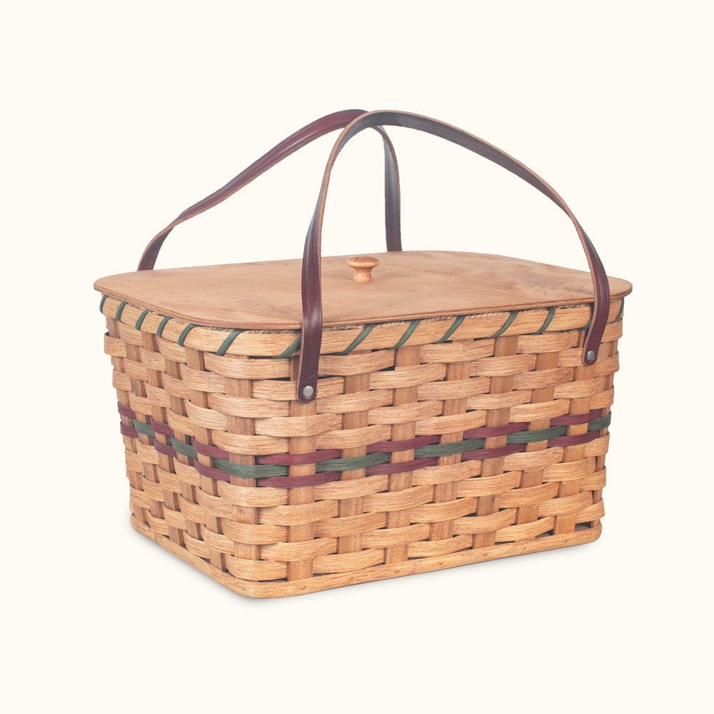 Amish Woven Wicker Trunk Storage Organizer Basket with Lid Wine & Green