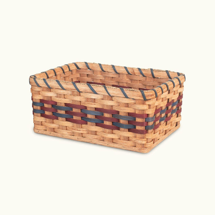Medium Organizer Basket | Amish Woven Wicker Decorative Storage Wine & Blue
