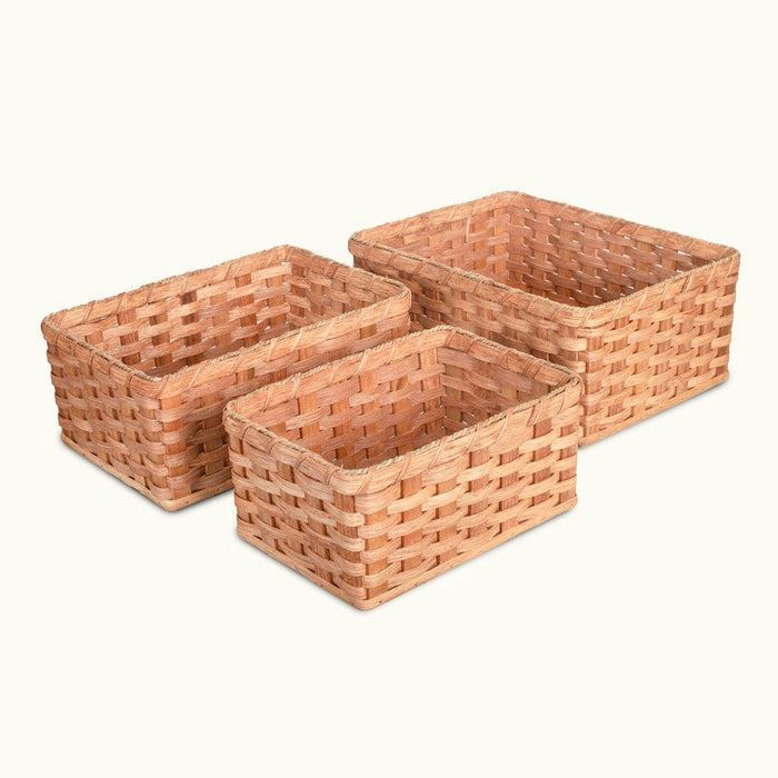 Wicker Baskets for Organizing Bathroom, Seagrass Baskets for Storage,  Wicker Basket With Wooden Handle, Decorative Small Basket 3 Pack 