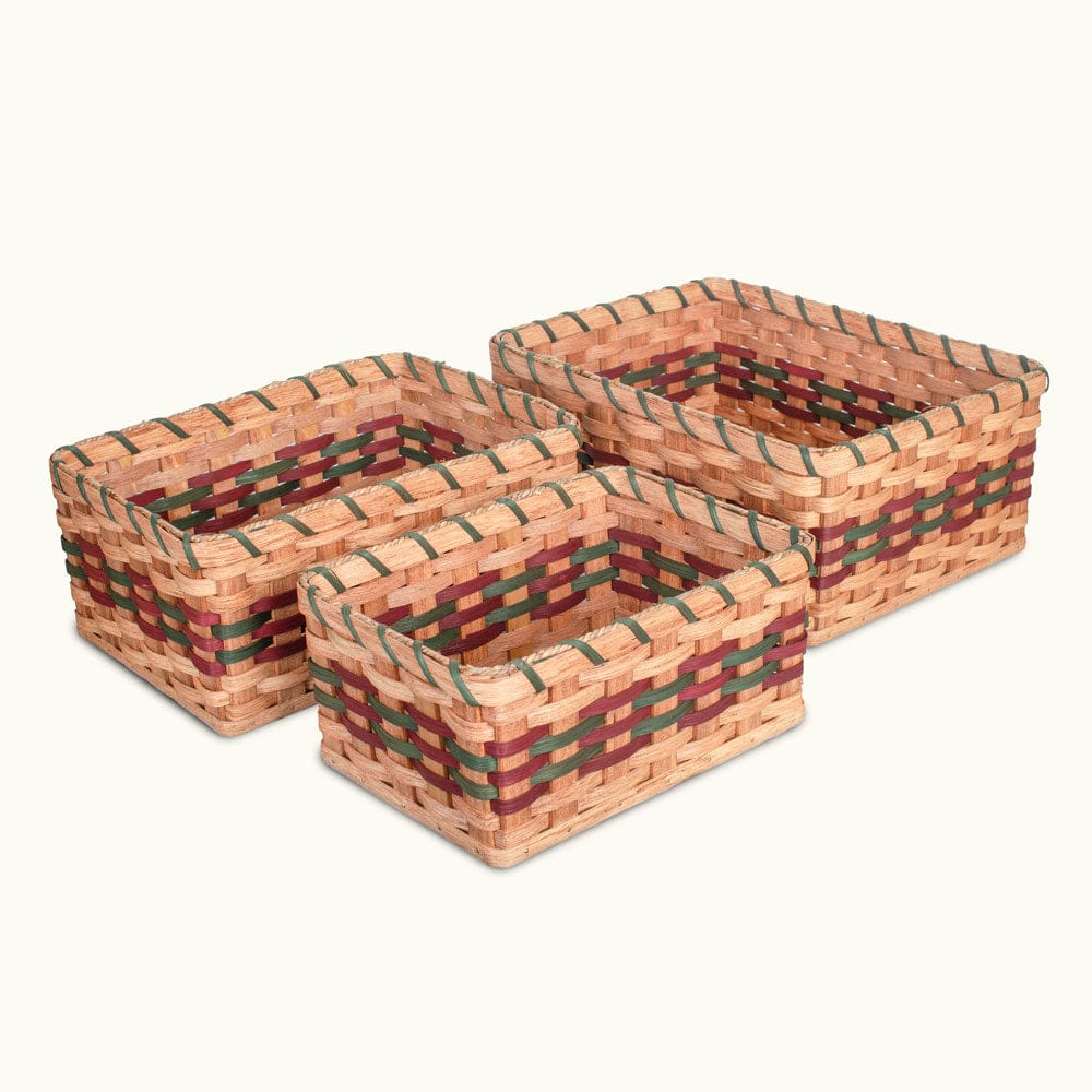 Nesting Storage Baskets | 3 Piece Decorative Organizing Basket Set Wine & Green