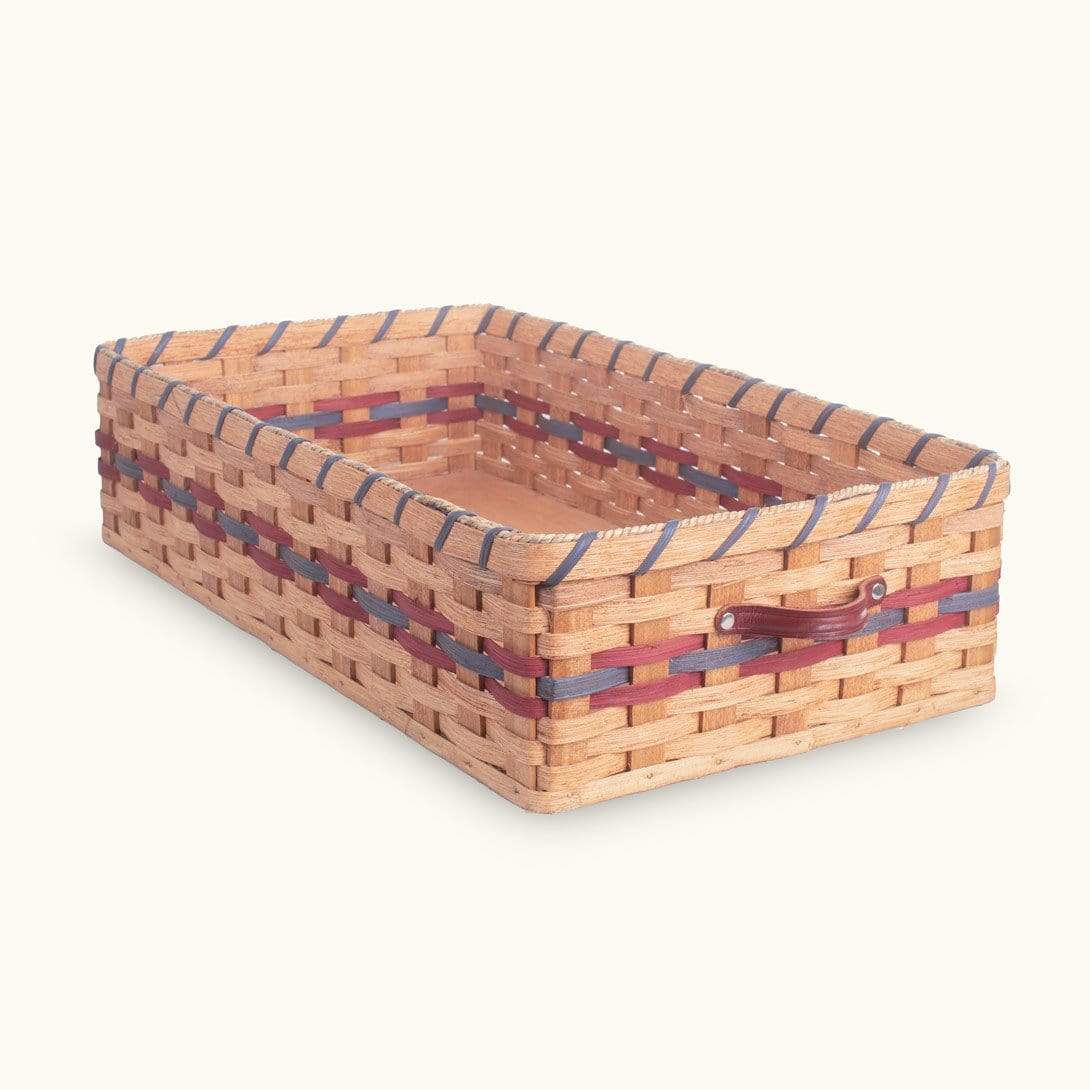 Under Bed Storage Basket | Amish Wicker Underbed or Coffee Table Storage Wine & Blue
